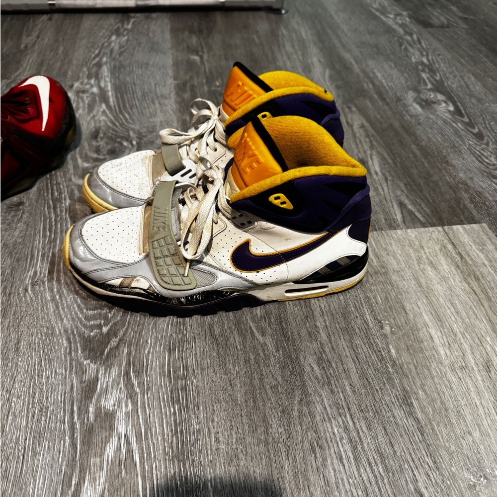 Nike White and Purple Shoes with Yellow Highlights (Vikings NFL) colorway